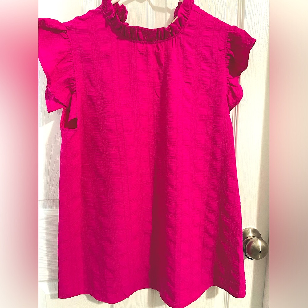 Pink Flutter Sleeve Ruffled Blouse
